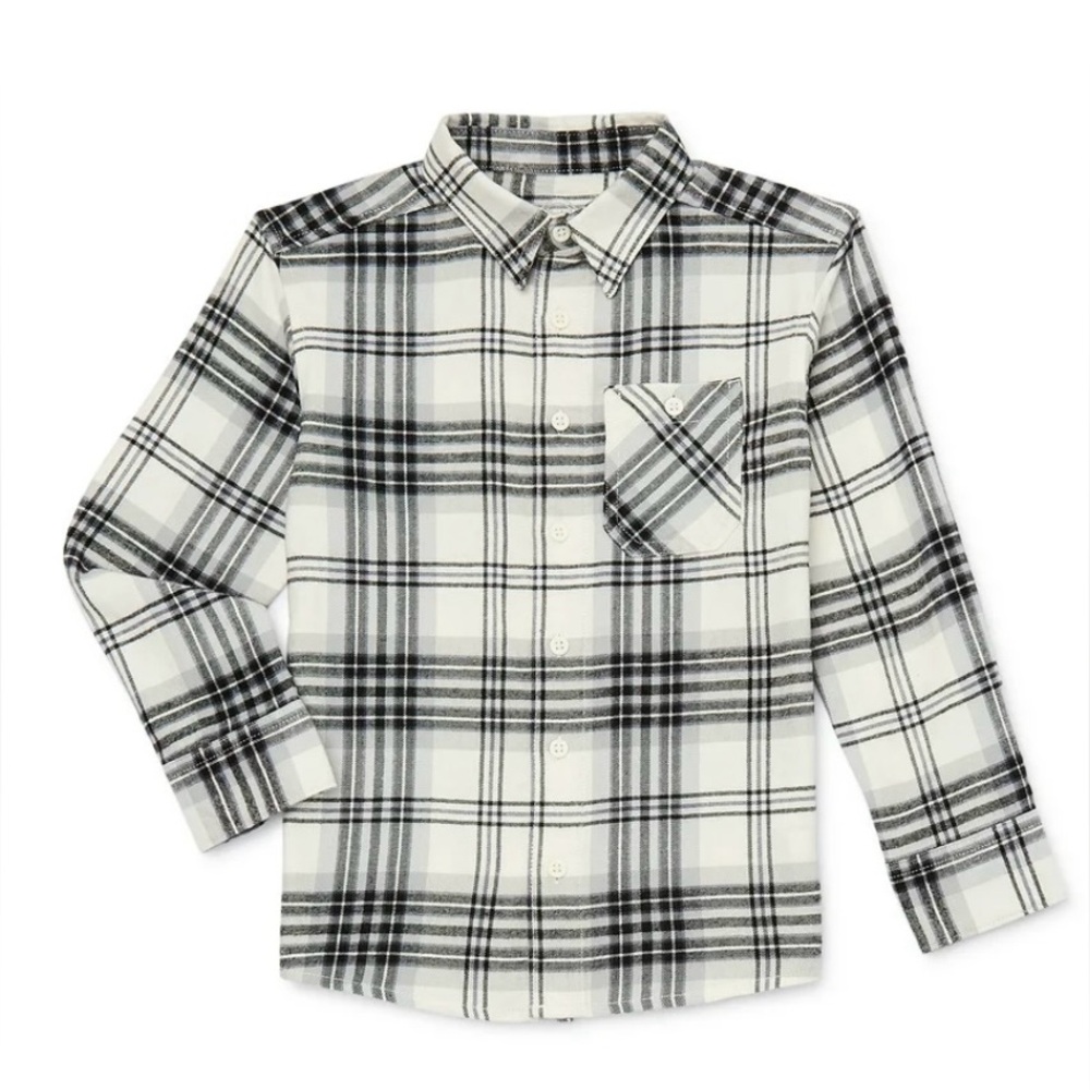 🔴 3/$12 Wonder Nation‎ Black and White Plaid Button-Down Shirt! NWT!